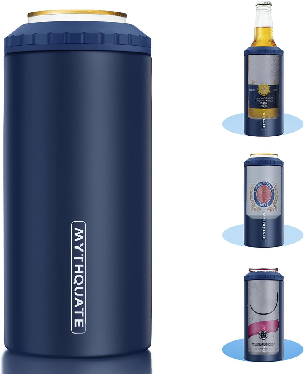 Ultimate 3-in-1 Slim Can Cooler: Keep Your 12 OZ Drinks Ice Cold for 6 Hours - Stylish Navy Blue Double-Walled Stainless Steel Insulator for Cans and Bottles