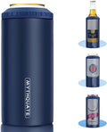 Ultimate 3-in-1 Slim Can Cooler: Keep Your 12 OZ Drinks Ice Cold for 6 Hours - Stylish Navy Blue Double-Walled Stainless Steel Insulator for Cans and Bottles