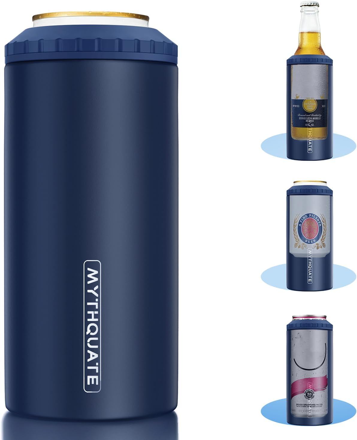 Ultimate 3-in-1 Slim Can Cooler: Keep Your 12 OZ Drinks Ice Cold for 6 Hours - Stylish Navy Blue Double-Walled Stainless Steel Insulator for Cans and Bottles