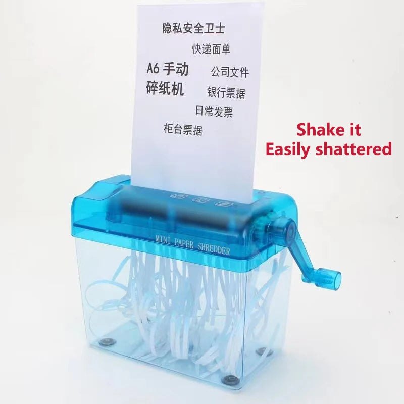 Paper Shredder Documents Paper Cutting Tool A4 Paper Mini Hand Crank Shredder Portable for Receipts Bills Portrait Home Office