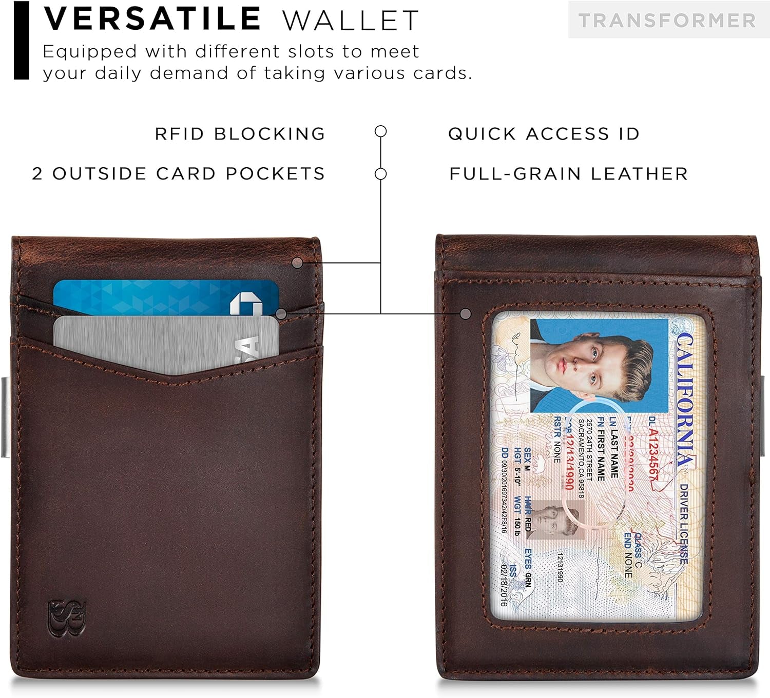 Serman Brands Transformer Wallet - Stylish RFID Blocking Slim Wallet for Men with Money Clip and Ample Storage
