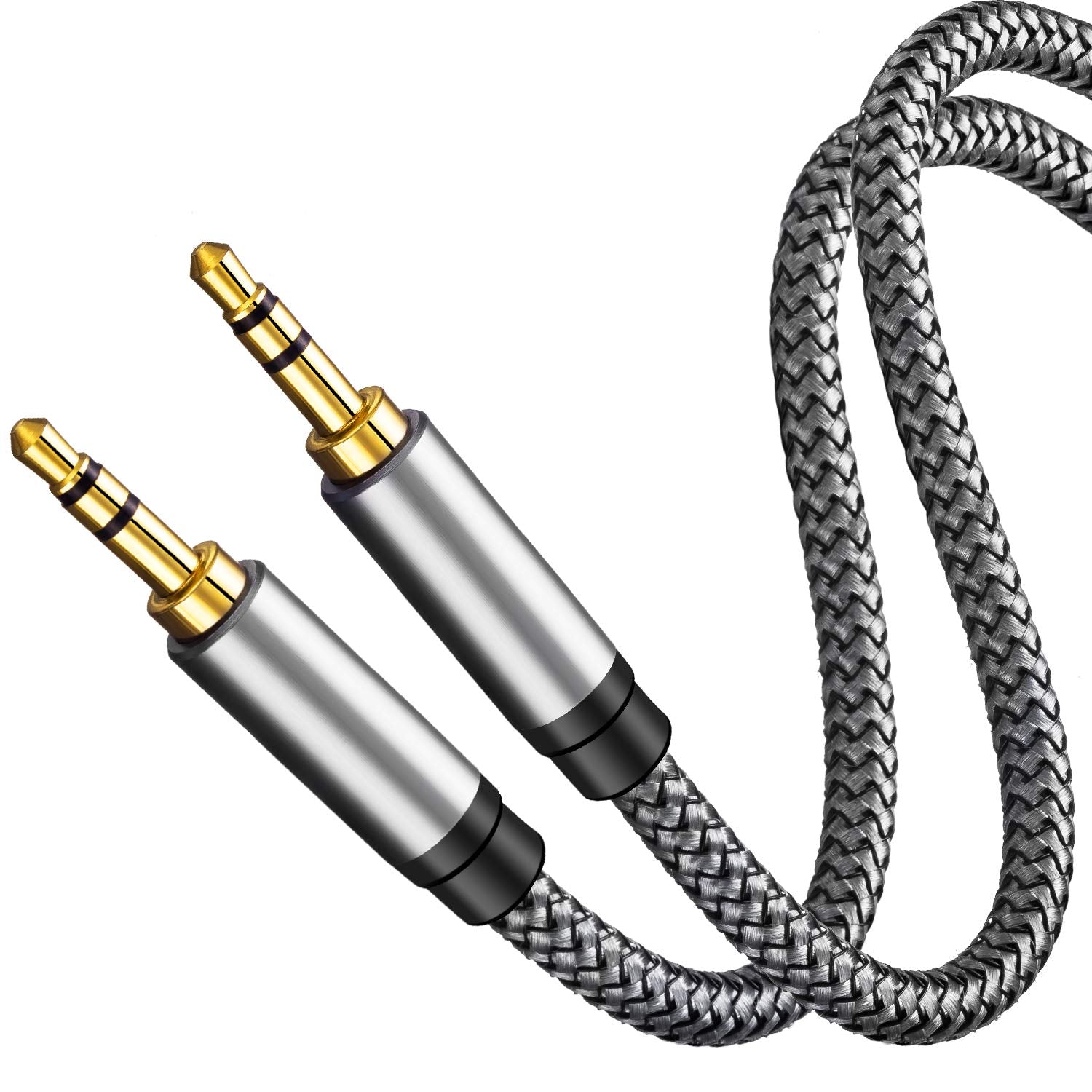 3.5Mm Nylon Braided Aux Cable 15Ft, Audio Auxiliary Input Adapter Male to Male Cord for Headphones, Car, Home Stereos, Speaker, Iphone, Ipad, Ipod & More(15Ft/5M, Silver)