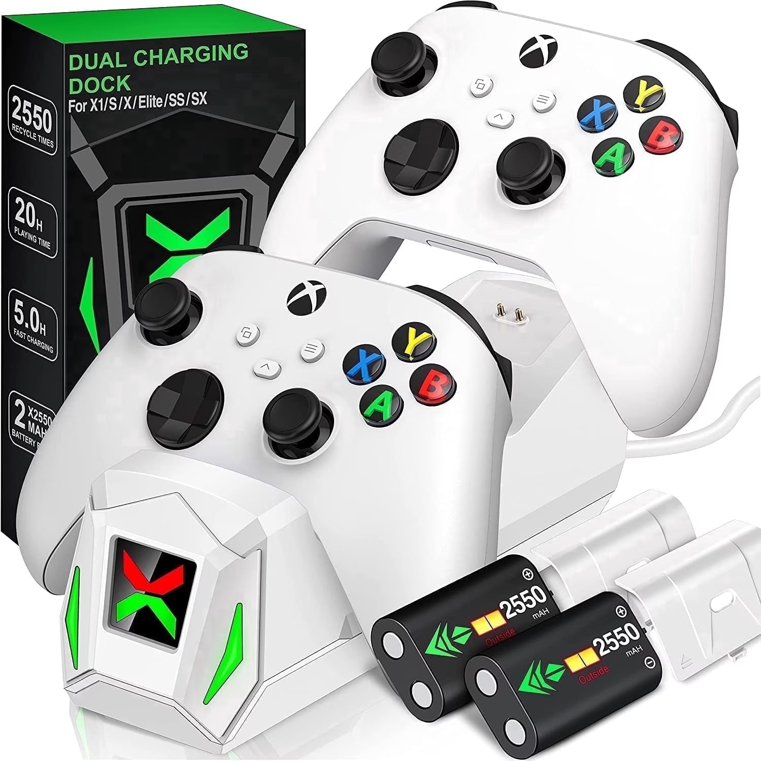 Dual Xbox Controller Charger with 2 Powerful 5520mWh Battery Packs for Ultimate Gaming Experience on Xbox Series X|S/One/Elite