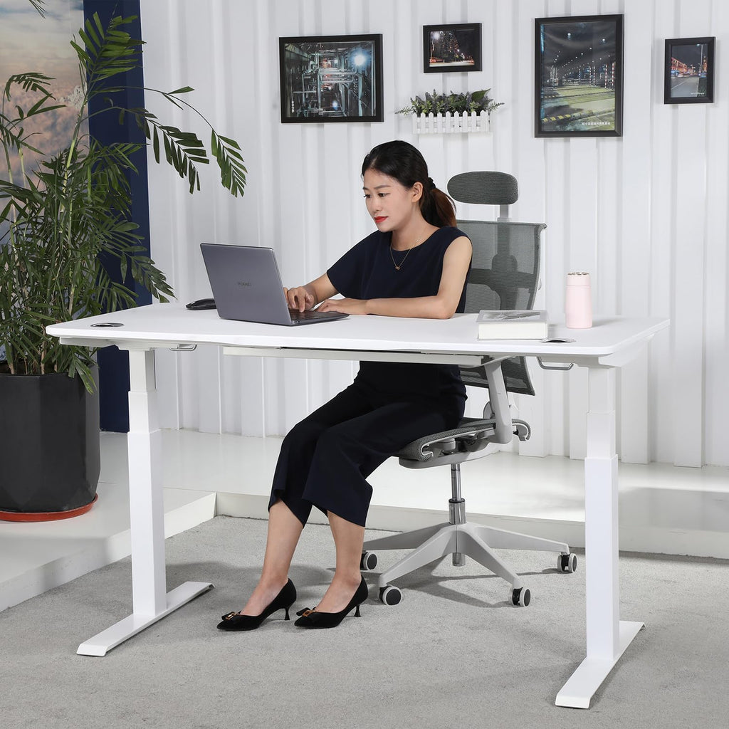 Transform Your Workspace with the K Series Electric Adjustable Standing Desk Base - Dual Motor, Height & Width Customizable (White Frame Only)