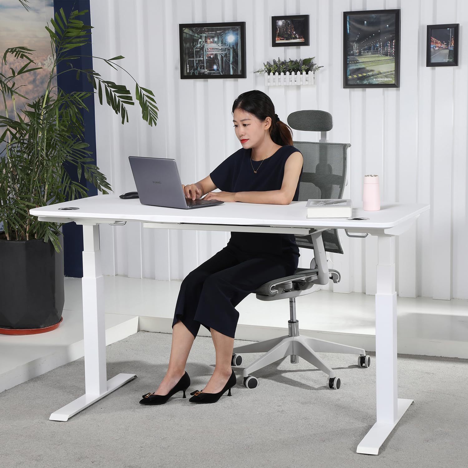 Transform Your Workspace with the K Series Electric Adjustable Standing Desk Base - Dual Motor, Height & Width Customizable (White Frame Only)