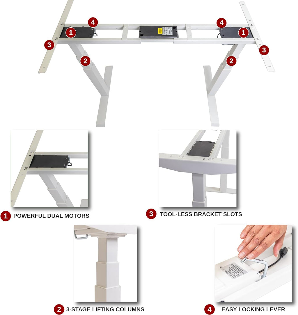 Transform Your Workspace with the K Series Electric Adjustable Standing Desk Base - Dual Motor, Height & Width Customizable (White Frame Only)