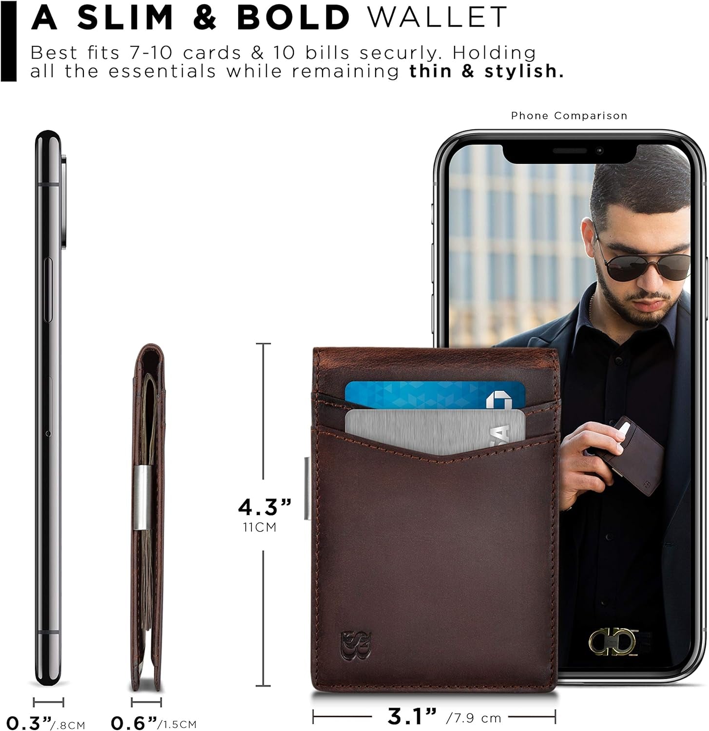 Serman Brands Transformer Wallet - Stylish RFID Blocking Slim Wallet for Men with Money Clip and Ample Storage