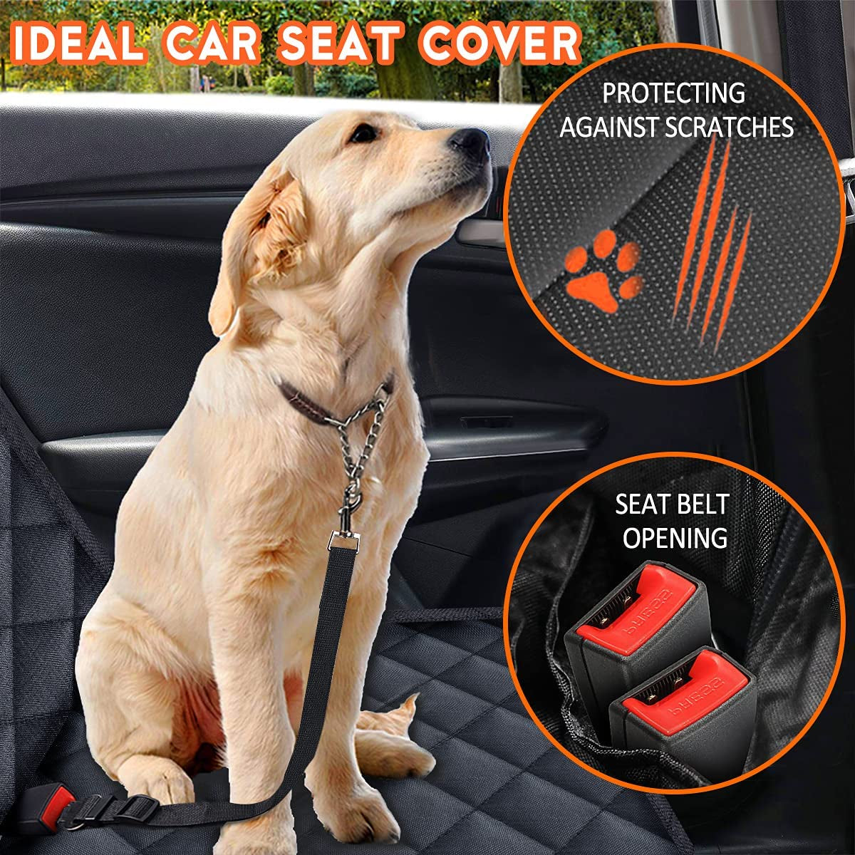 Premium Waterproof Dog Car Seat Cover - Universal Fit Back Seat Protector for Dogs and Kids - Non-Slip and Easy to Clean - Perfect for Cars, Trucks, and SUVs - Black