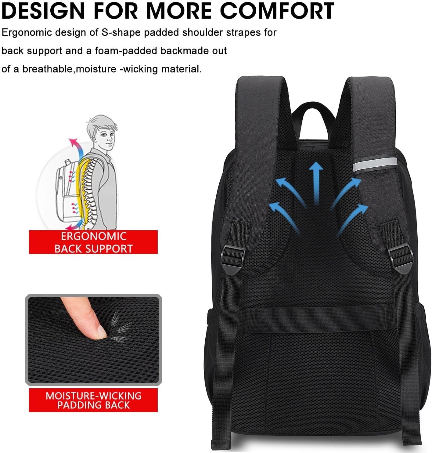 Versatile Deep Storage Laptop Backpack - Water Resistant Anti-Theft Design for College and Travel, Fits Up to 15.6 Inch Laptops - Stylish Black Daypack