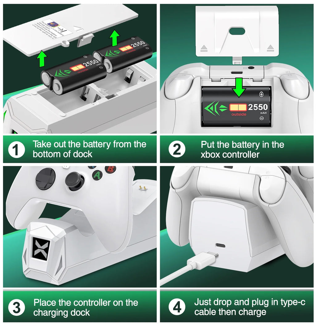 Dual Xbox Controller Charger with 2 Powerful 5520mWh Battery Packs for Ultimate Gaming Experience on Xbox Series X|S/One/Elite