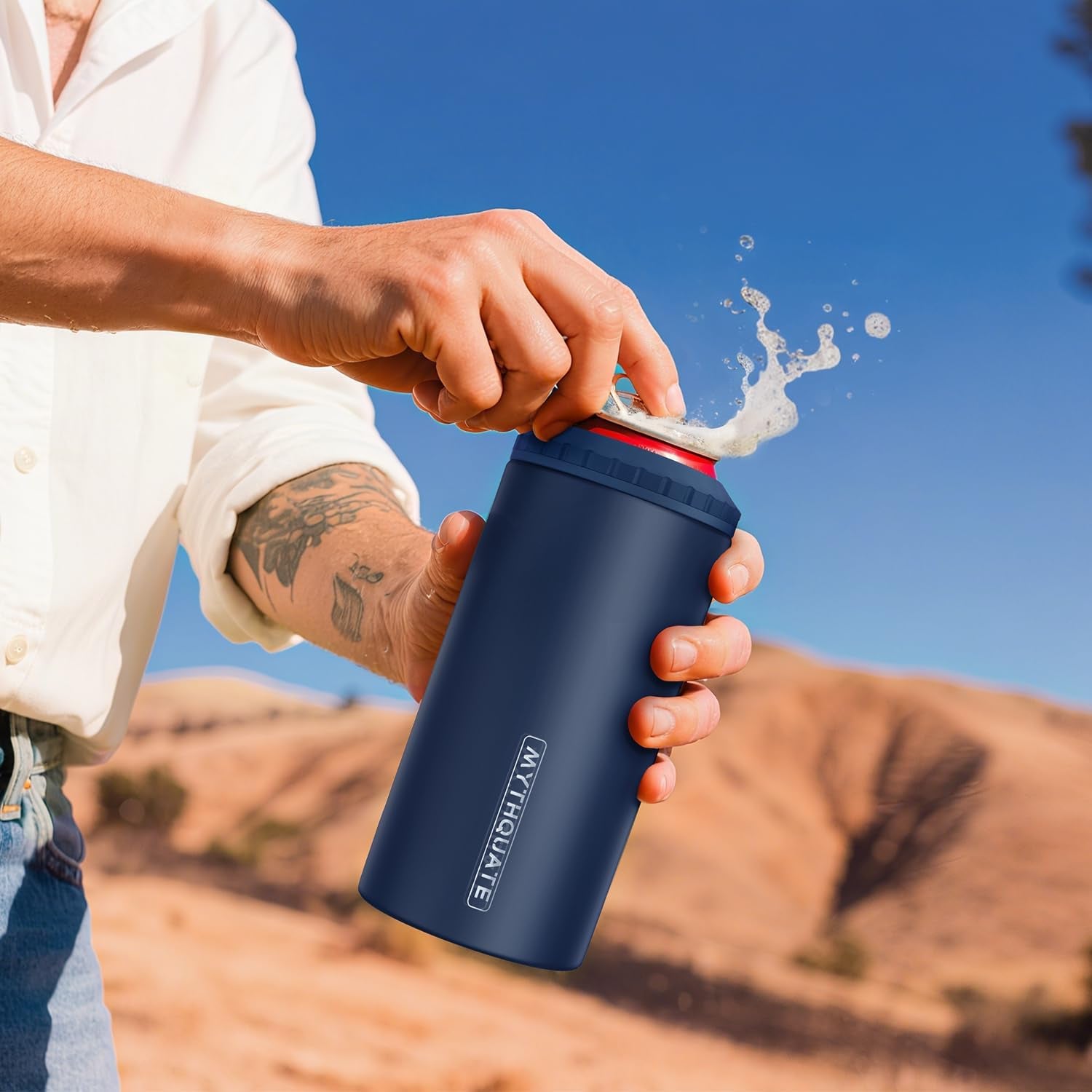 Ultimate 3-in-1 Slim Can Cooler: Keep Your 12 OZ Drinks Ice Cold for 6 Hours - Stylish Navy Blue Double-Walled Stainless Steel Insulator for Cans and Bottles
