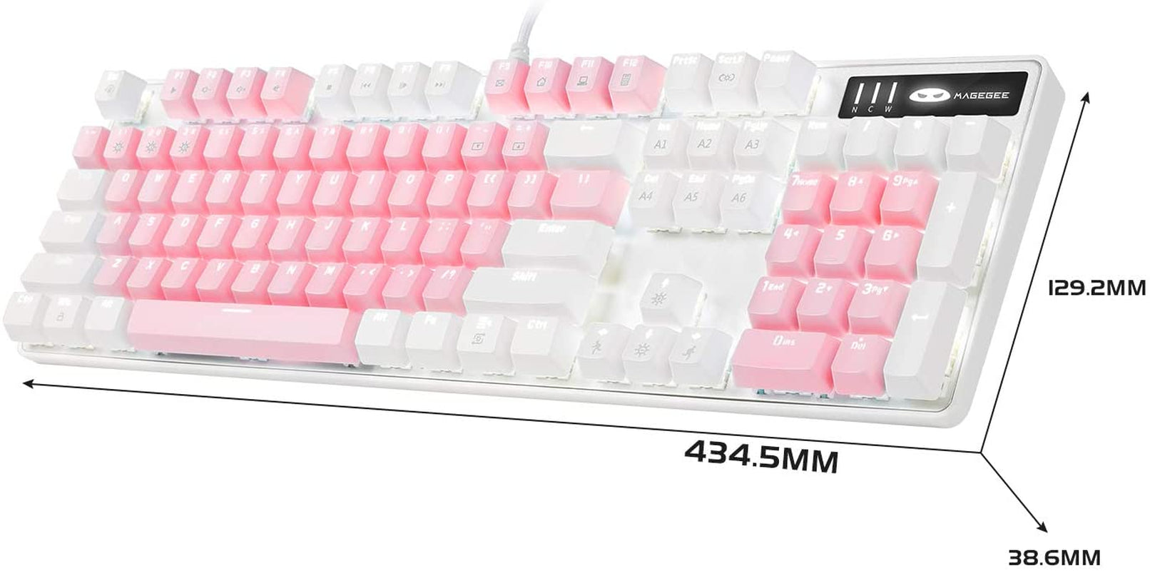 Elevate Your Gaming Experience with the MK-Storm White & Pink Mechanical Gaming Keyboard - 104 Keys, Upgraded Blue Switches, and Stunning White Backlighting!